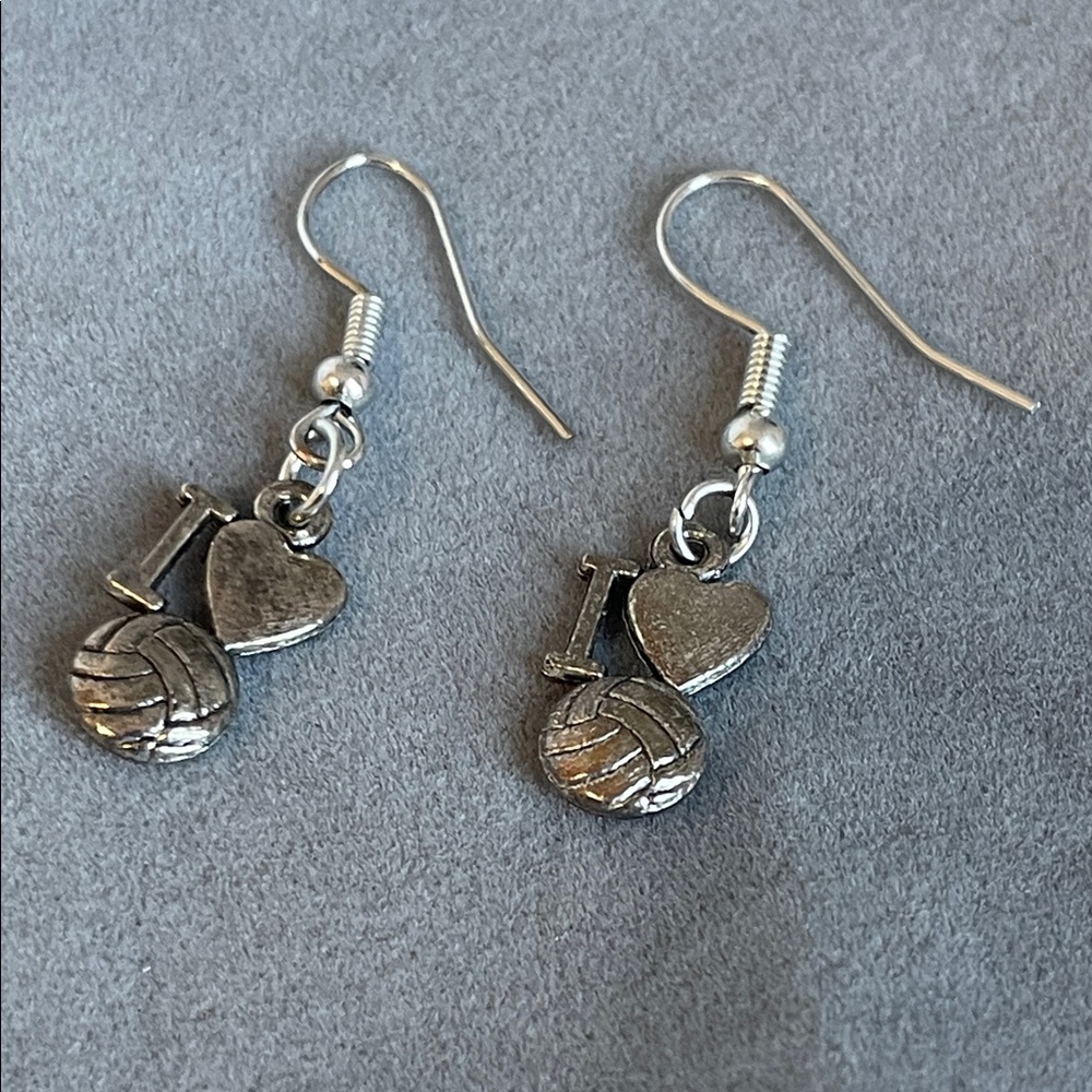 Silver Volleyball Heart Earrings